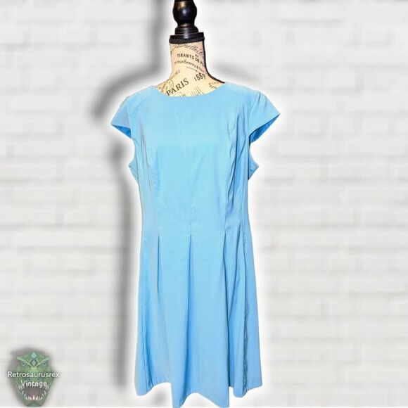 AGB Dress Twee Pinup Style Azure Blue Stretch Twill Fit and Flare Dress,Size 14 - Picture 4 of 6